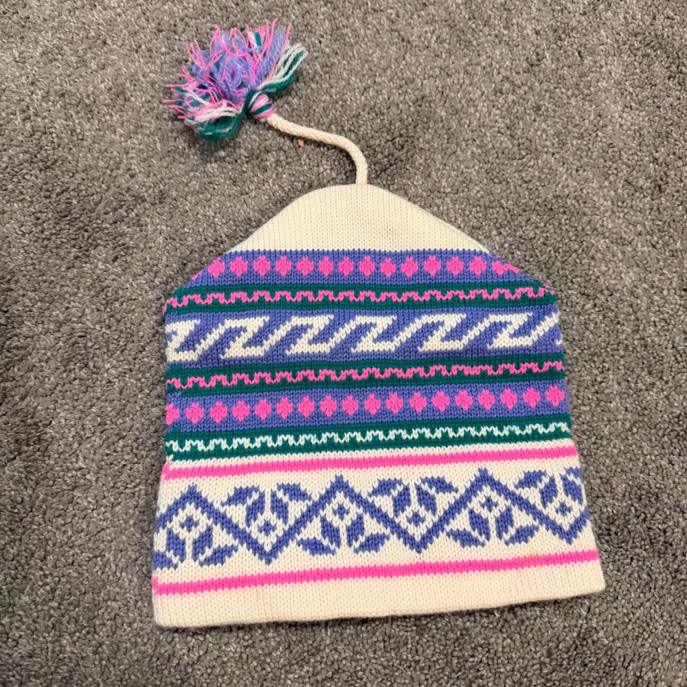 Womens Winter Hat Cream Purple Pink Green Knit Pom Beanie Ski Cap